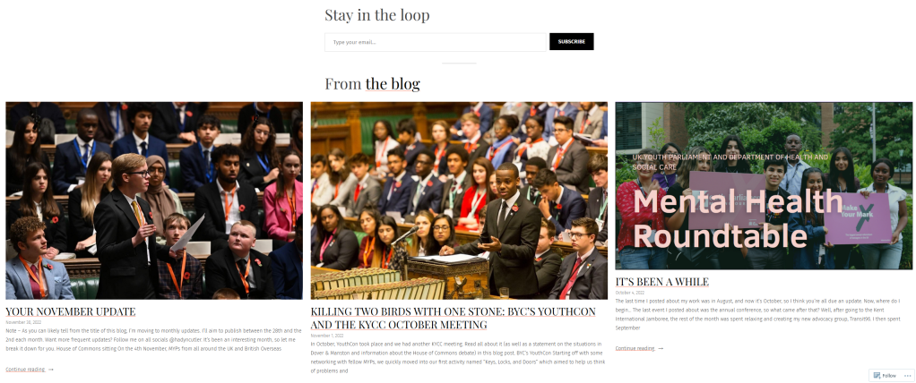 Old homepage, middle third